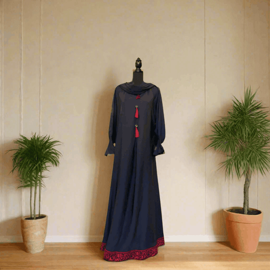 Emerald Raiment Abaya | Scarf Navy Embroidered Abaya Set - abaya abaya + scarf set bf-discount-50 embroidered fall maroon navy winter Winter '23 PK Collection