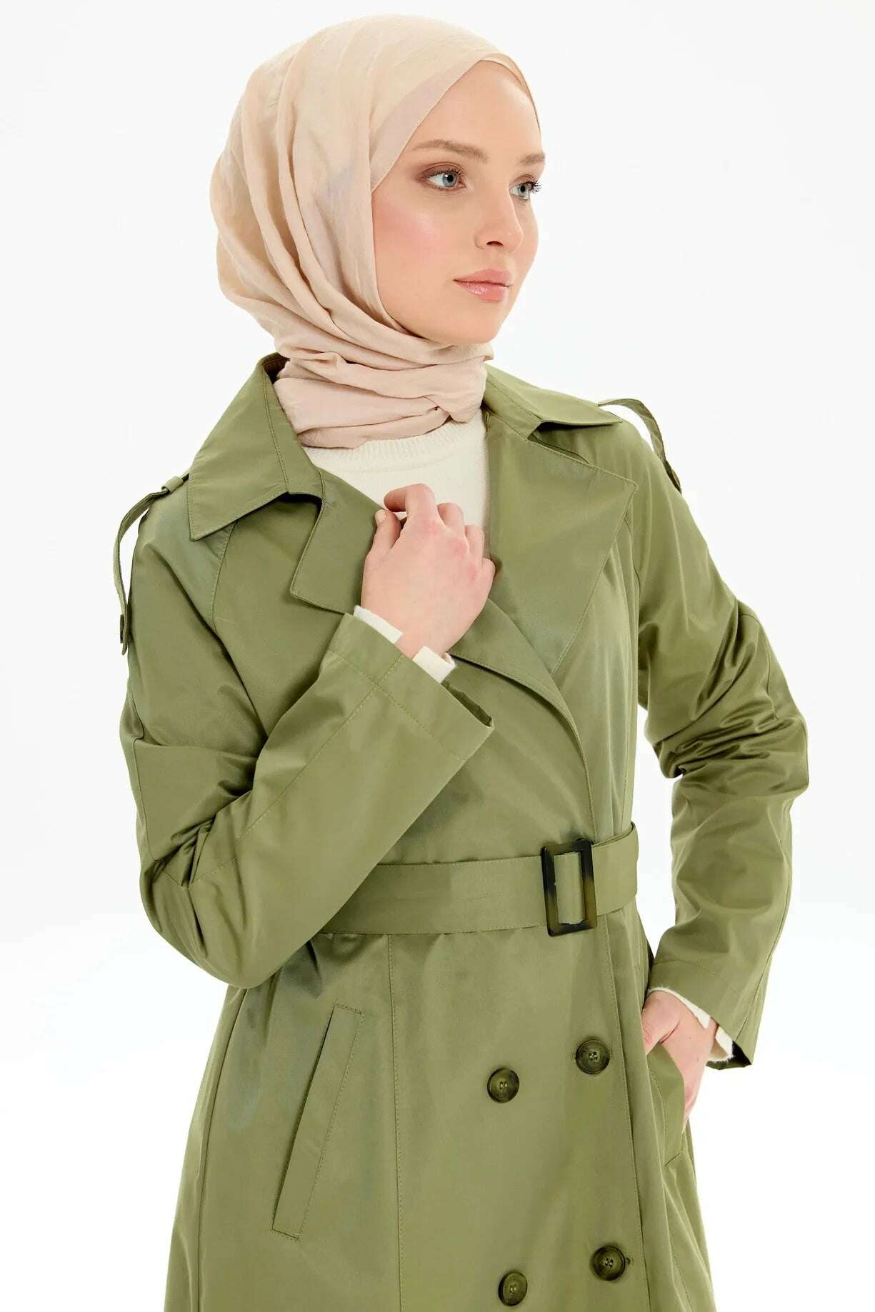 Emerald Raiment Coat Khaki Epaulette Trench Coat - bf-discount-20 coat fall Summer '24 TK Collection TK Summer '24 Collection turkish winter