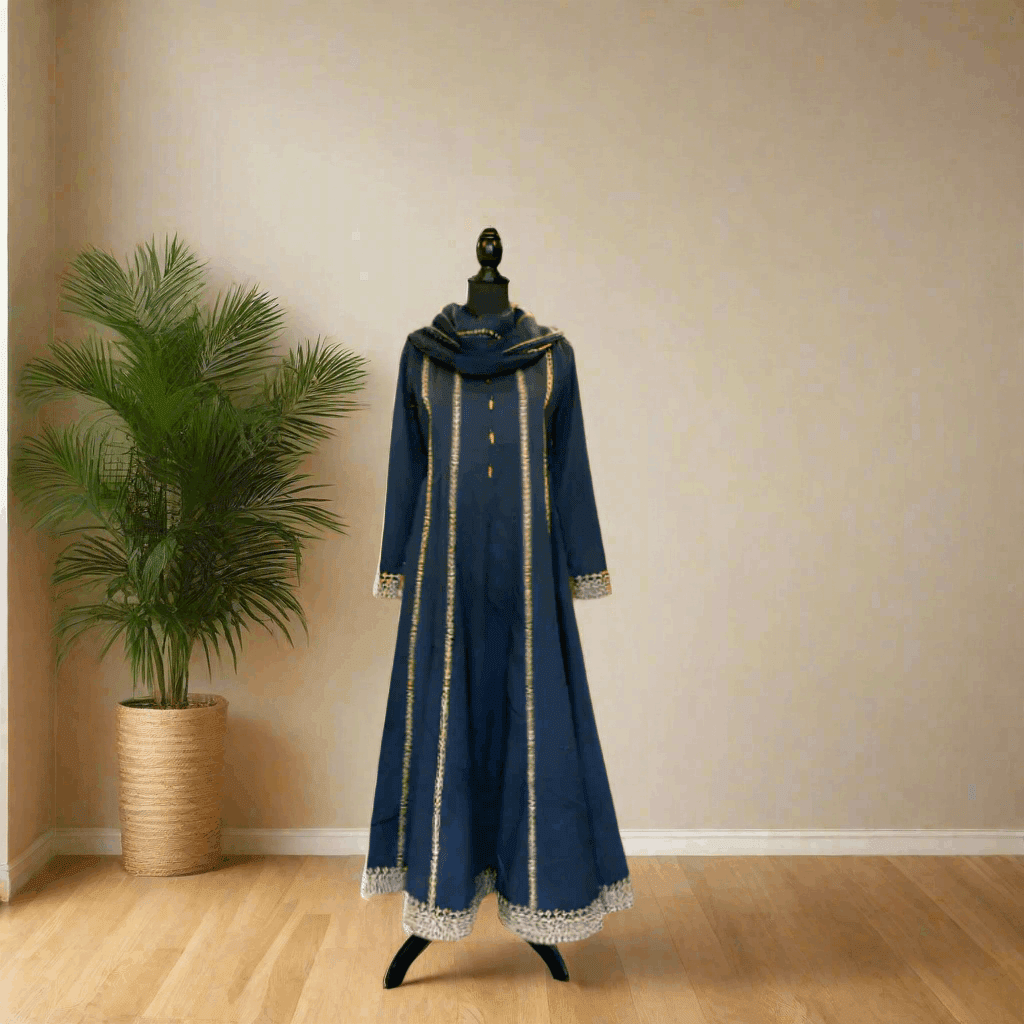 Emerald Raiment Maxi Dress Gilded Navy Maxi - bf-discount-50 embroidery karandi maxi navy tilla Winter '23 PK Collection