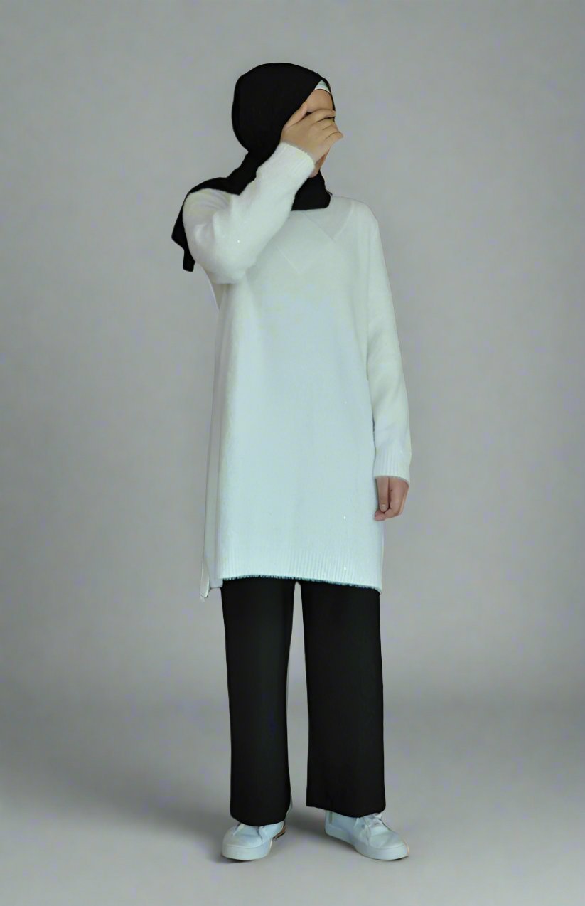 Emerald Raiment Sweater White Sands Sweater Dress - beige bf-discount-20 FW '24 knit shimmer sweater winter wool