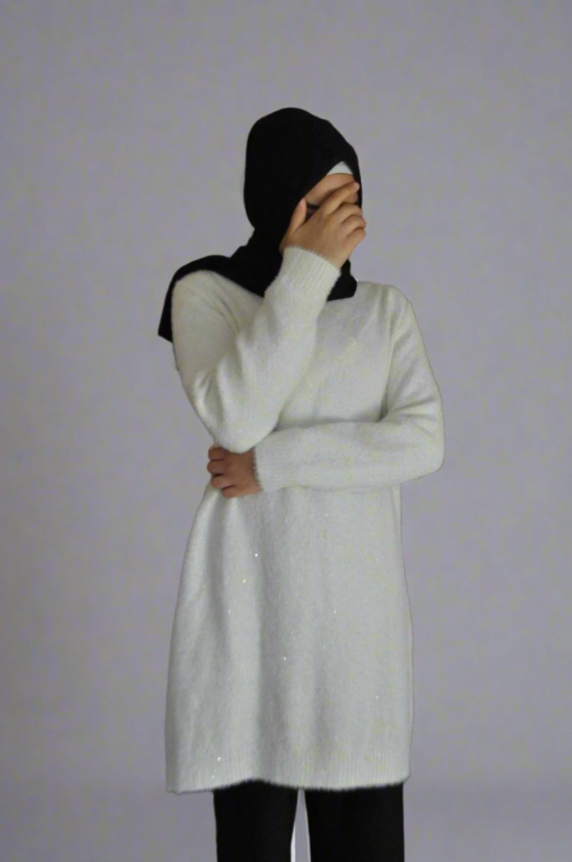 Emerald Raiment Sweater White Sands Sweater Dress - beige bf-discount-20 FW '24 knit shimmer sweater winter wool