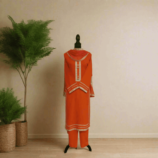 Emerald Raiment Three Piece Suits Citrus Blossom Kurti Set - bf-discount-50 cream embroidered fall karandi kurti orange spring summer three piece tunic & pant set Winter '23 PK Collection