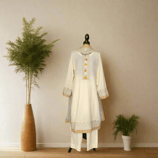 Emerald Raiment Three Piece Suits Gossamer Tilla Set - bareeze bf-discount-50 embroidered karandi three piece tilla white Winter '23 PK Collection