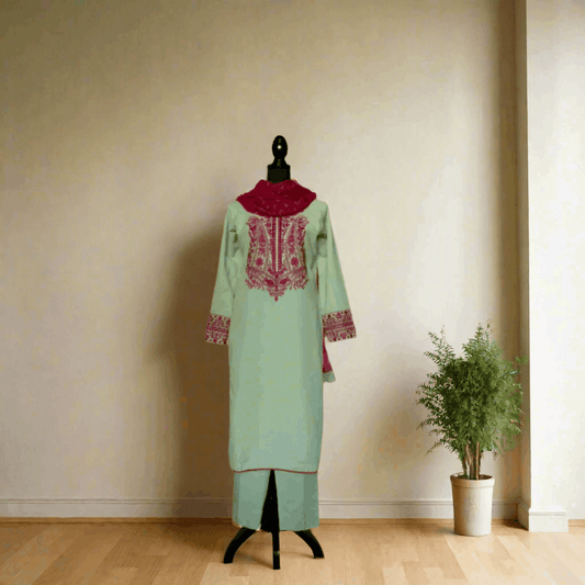 Emerald Raiment Three Piece Suits Mint Breeze Set - bf-discount-50 fall khadar khadi maroon mint spring three piece Winter '23 PK Collection