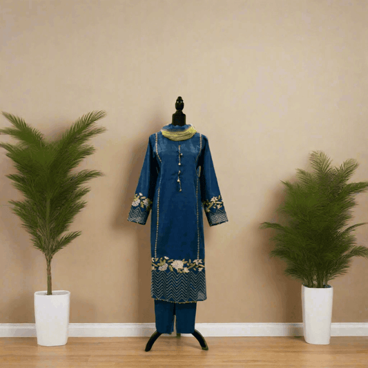 Emerald Raiment Three Piece Suits Royal Blue Embroidered Serenity Set - bf-discount-50 fall long dress spring winter Winter '23 PK Collection