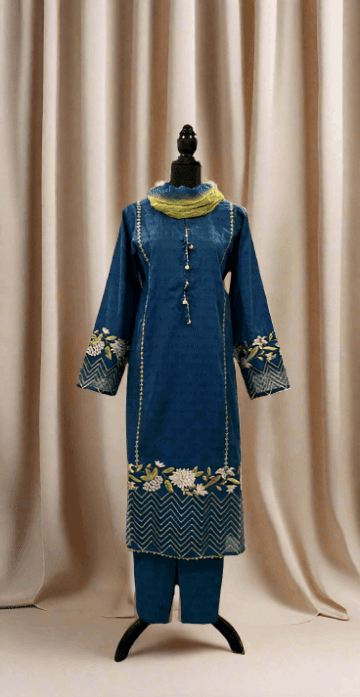 Emerald Raiment Three Piece Suits Royal Blue Embroidered Serenity Set - bf-discount-50 fall long dress spring winter Winter '23 PK Collection