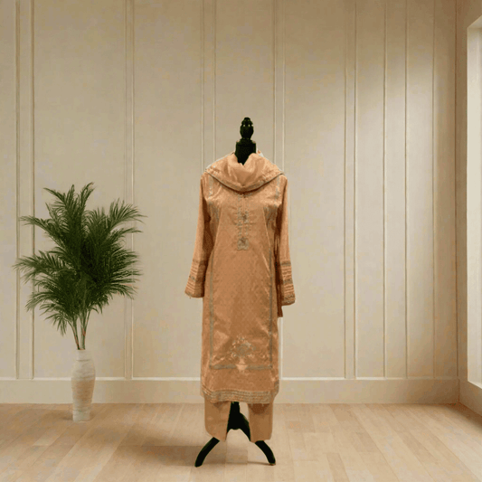 Emerald Raiment Three Piece Suits Soft Blush Tilla Three-Piece Set - bf-discount-50 embroidered jaquard kurti' lawn nude peach three piece tilla Winter '23 PK Collection