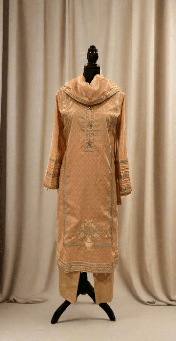 Emerald Raiment Three Piece Suits Soft Blush Tilla Three-Piece Set - bf-discount-50 embroidered jaquard kurti' lawn nude peach three piece tilla Winter '23 PK Collection