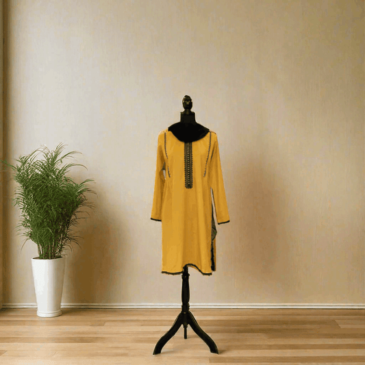 Emerald Raiment Tunic Mustard Yellow Embroidered Tunic - bareeze bf-discount-50 black embroidered fall karandi kurti mustard tunic Winter '23 PK Collection