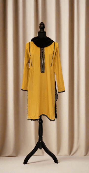 Emerald Raiment Tunic Mustard Yellow Embroidered Tunic - bareeze bf-discount-50 black embroidered fall karandi kurti mustard tunic Winter '23 PK Collection